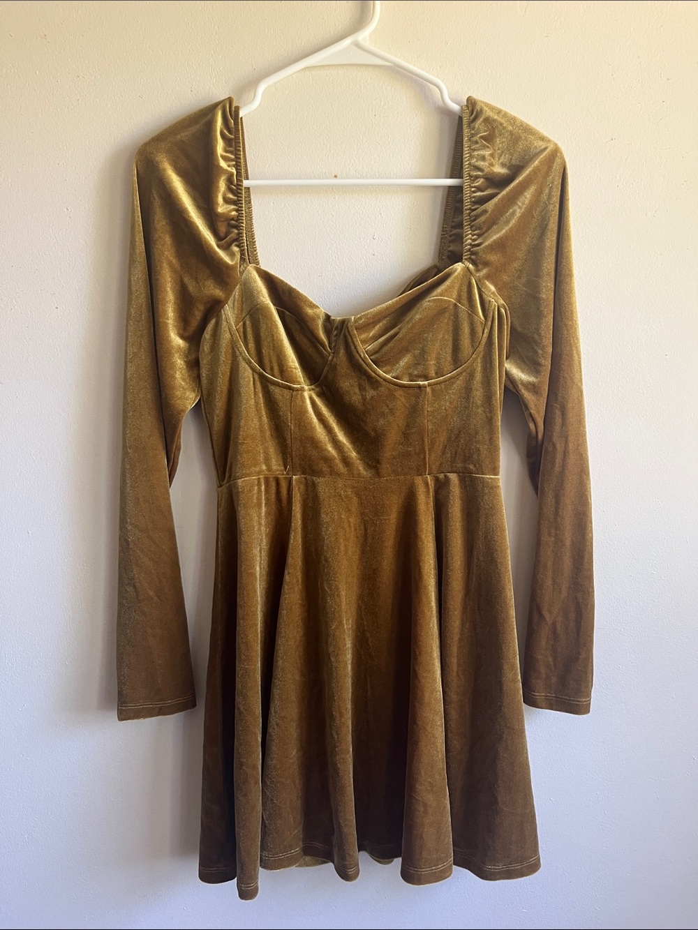 Gold Velvet Fit-and-Flare Dress